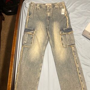 PACSUN Men's Blue Denim Cargo Pants